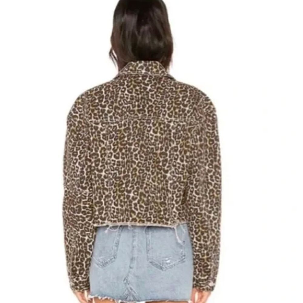 Free People Cropped Cheetah Print Denim Jacket Size M - Picture 8 of 15